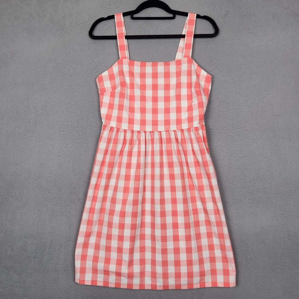 J.CREW Apron Dress Womens Small Pink Gingham Square Neck Smocked Sundress
